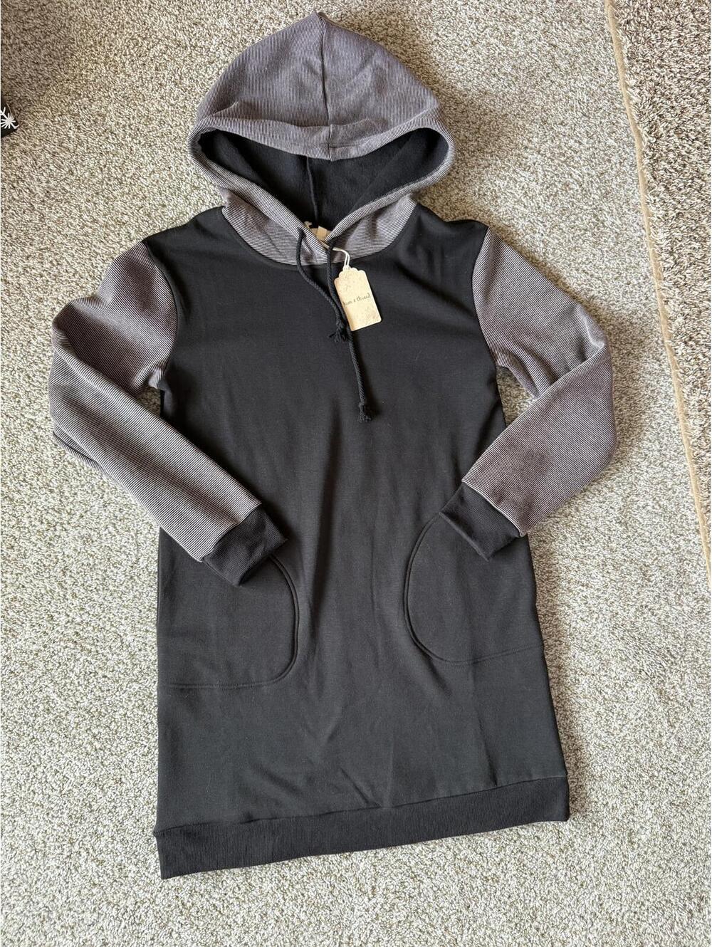 Hem & Thread Black & Gray Women's Long Sleeve Faux Fur Lined Hoodie Tunic Size S